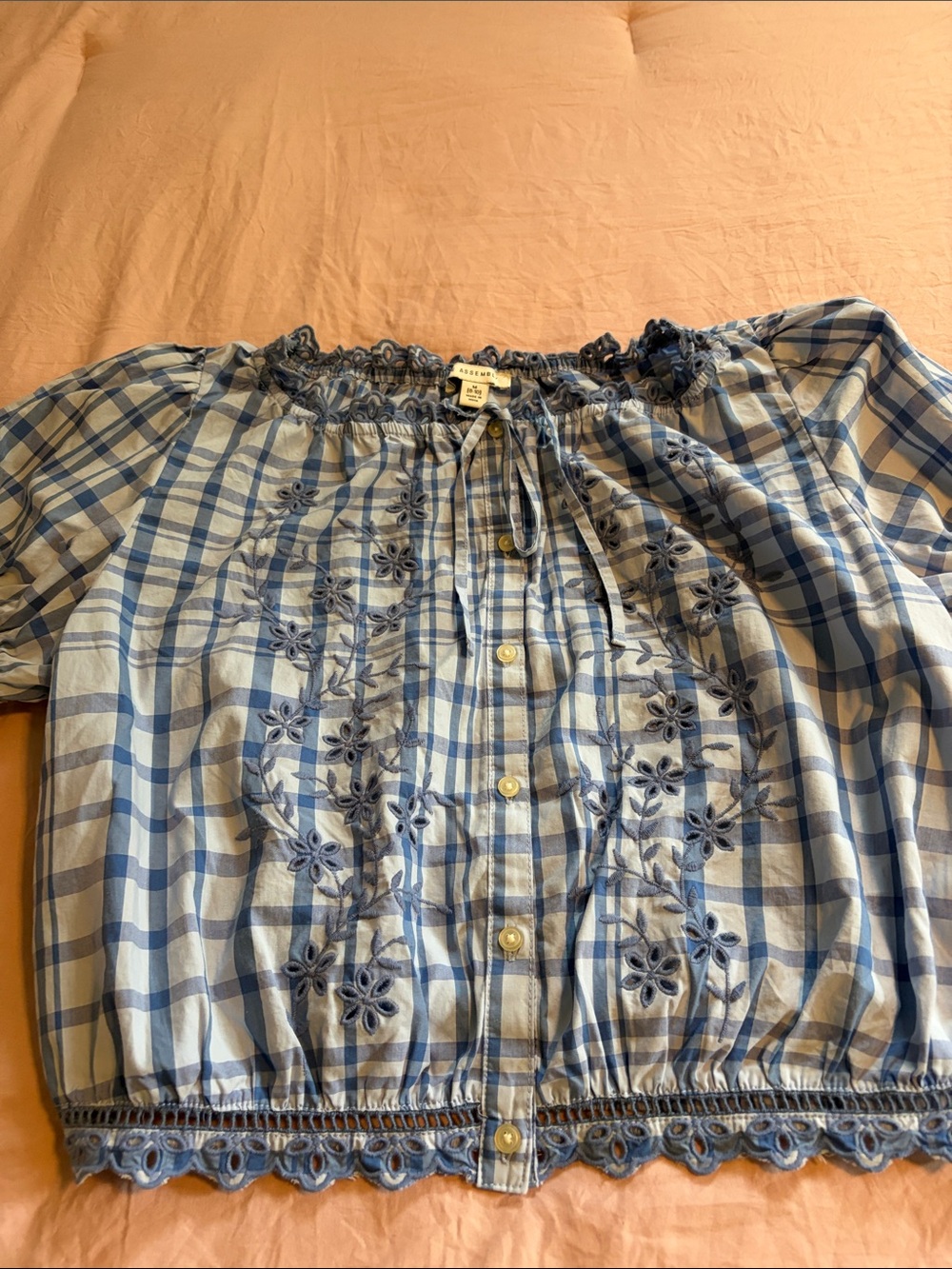 Free Assembly Blue cotton embroidered top